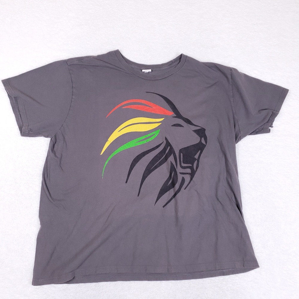 Rasta Lion Graphic Tee Shirt Mens 3XL Charcoal Gray Reggae Rastafarian